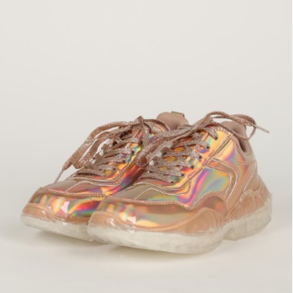 Shoes - Rose Gold Holographic Fashion Sneakers